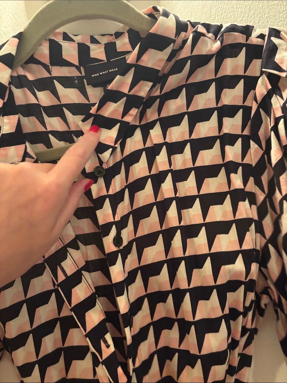 Who What Wear Pink & Black Geometric Wrap Midi Dress - Picture 7 of 8
